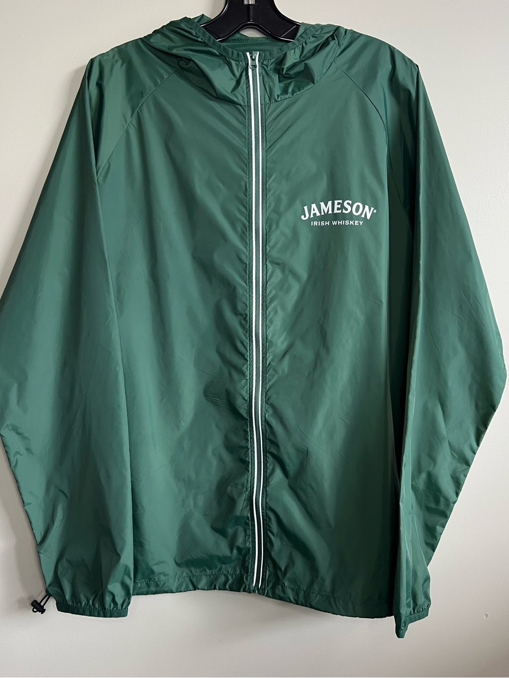 Jameson Irish Whiskey Green Hooded Windbreaker Rain Jacket Unisex Full Zip Logo